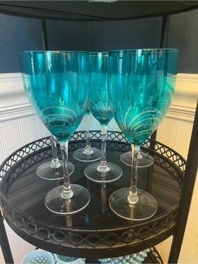Teal Swirl Stem Wine Glasses - Set of 6
